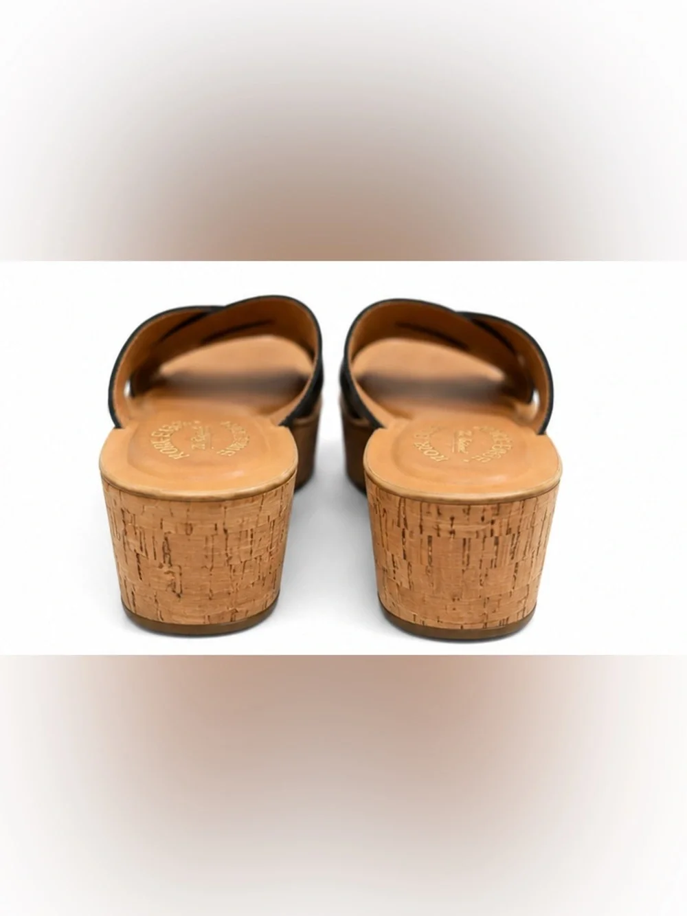 Kork-Ease Black Leather Cork Wedge Slide